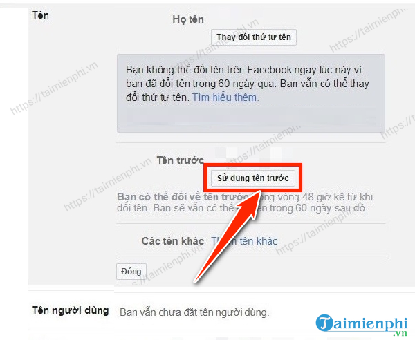doi ten Facebook khi chua du 60 ngay