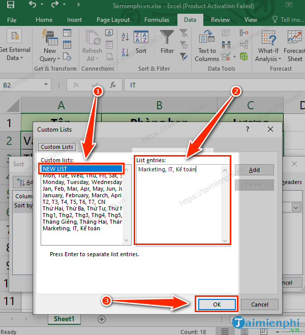 sap xep du lieu trong excel