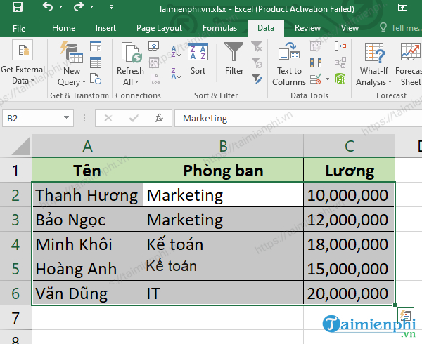 sap xep du lieu trong excel