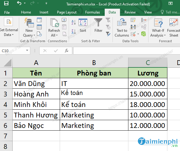 sap xep du lieu trong excel