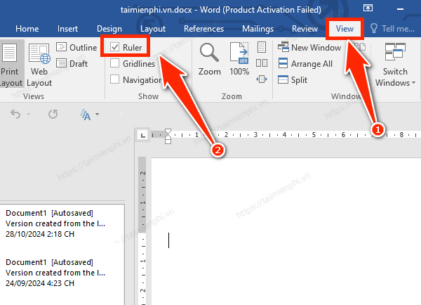 hien thi ruler trong word 2016