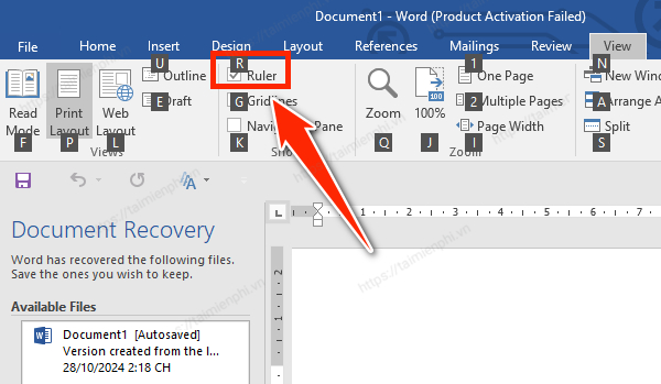hien thi ruler trong Word
