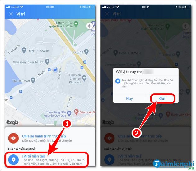 cach chia se vi tri gui dinh vi zalo tren iphone