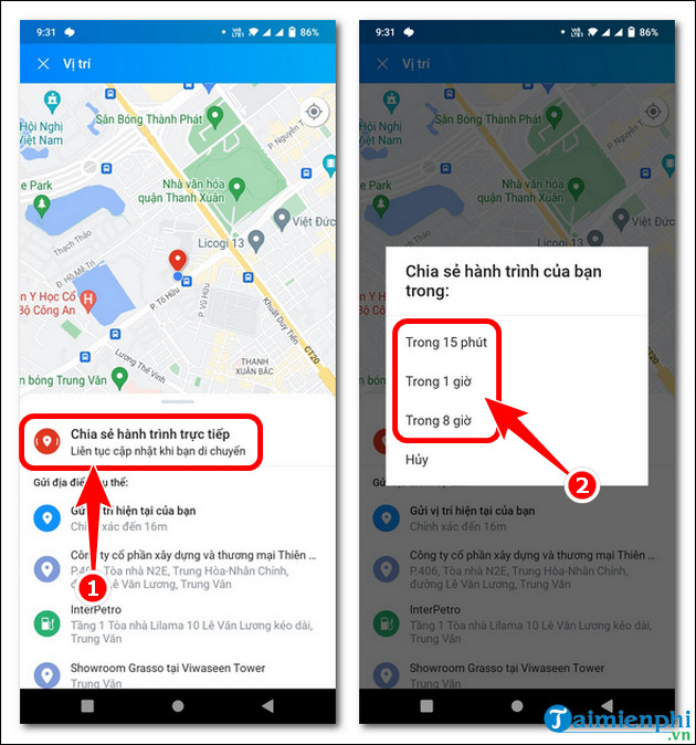 huong dan chia se vi tri tren zalo qua dien thoai android