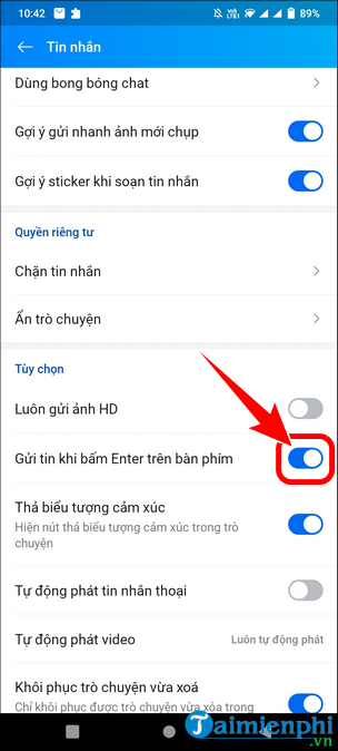 cach xuong dong trong zalo tren android