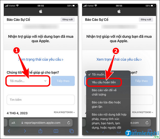 yeu cau hoan tien tren app store