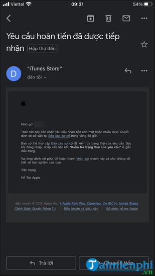 cach hoan tien khi mua nham ung dung tren app store