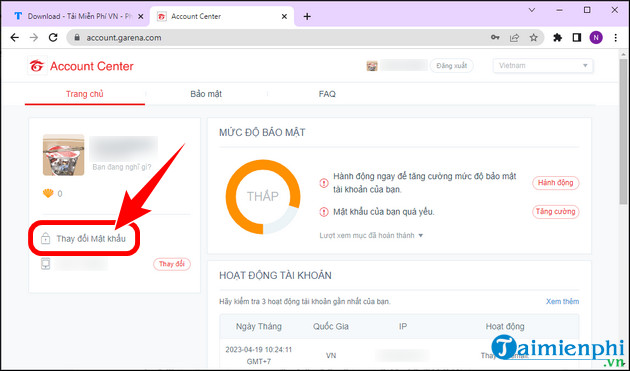 Cách sửa đổi mật khẩu Garena, đổi PassWord Garena 12 doi mat khau garena
