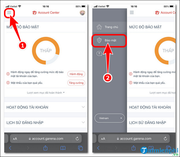 Cách sửa đổi mật khẩu Garena, đổi PassWord Garena 17 cach thay doi mat khau garena tren android