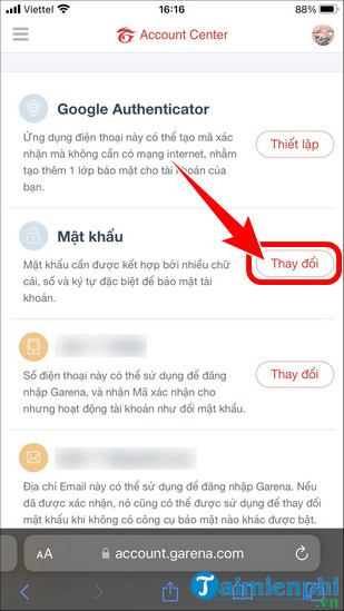 Cách sửa đổi mật khẩu Garena, đổi PassWord Garena 18 cach thay doi mat khau garena tren dien thoai