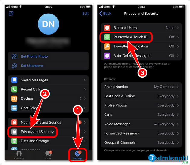 cach khoa ung dung telegram tren iphone 13