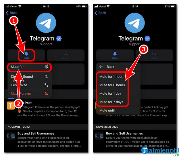 huong dan tat thong bao tin nhan va nhom chat tren telegram Web