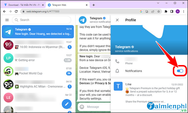 cach tat thong bao nhom chat trong Telegram Web