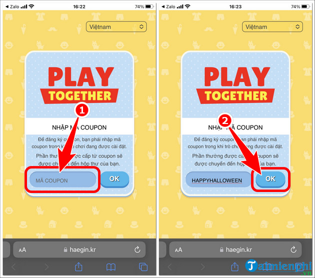 cach nhap code play together tren ios
