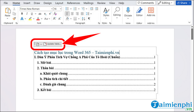 tao muc luc tu dong trong word 365 