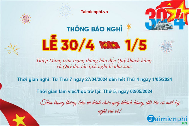 Tao thong bao nghi le 30/4 online