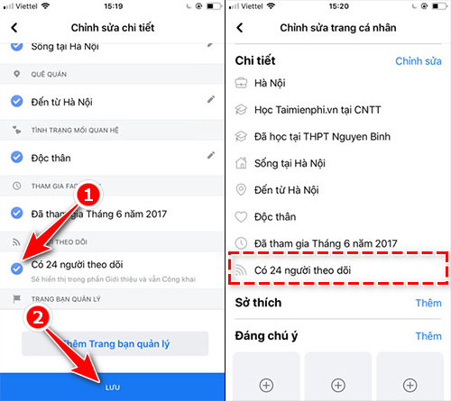 Cách hiển thị số người theo dõi trên facebook bằng điện thoại