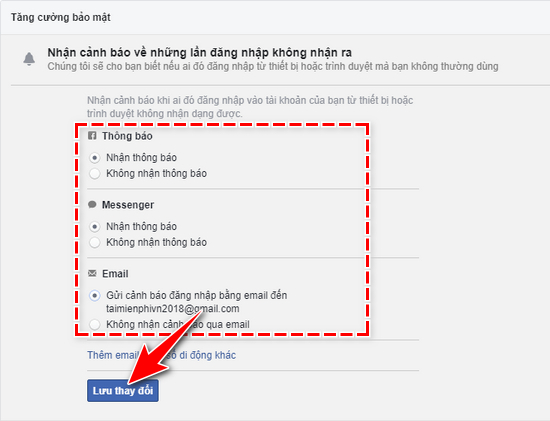 Facebook - Thông báo khi có thiết bị đăng nhập tài khoản Fb