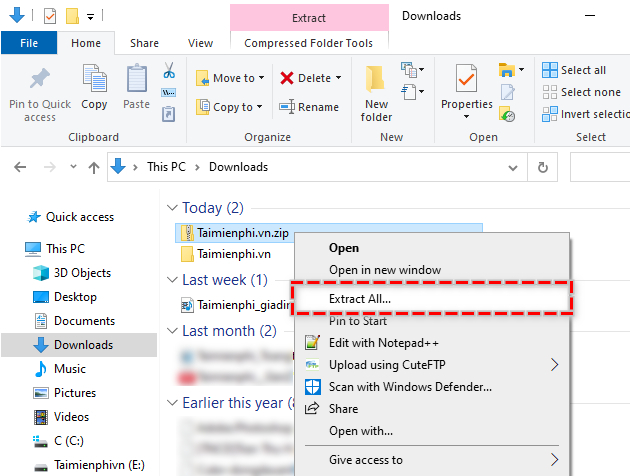 Cách nén và giải nén file trên Windows 10