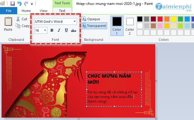 Cách tạo thiệp chúc mừng năm mới 2020 xuân Canh Tý bằng Paint