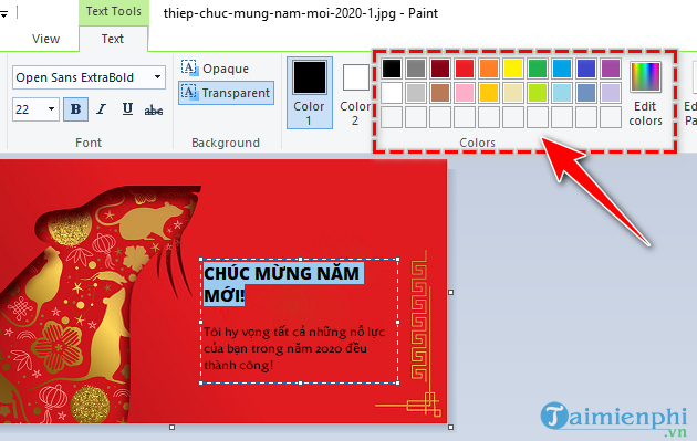 Cách tạo thiệp chúc mừng năm mới 2020 xuân Canh Tý bằng Paint