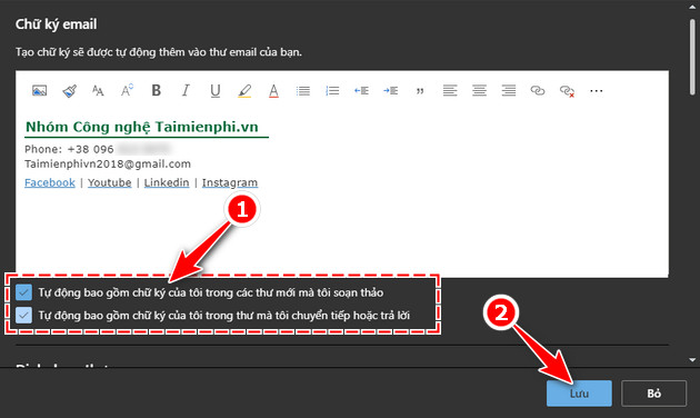 Cách đổi chữ ký Outlook trên trình duyệt web