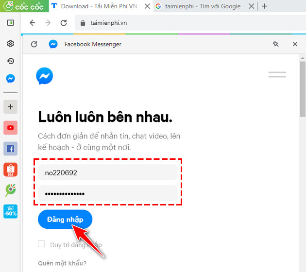 how to chat facebook messenger on coc coc 3's quick access bar