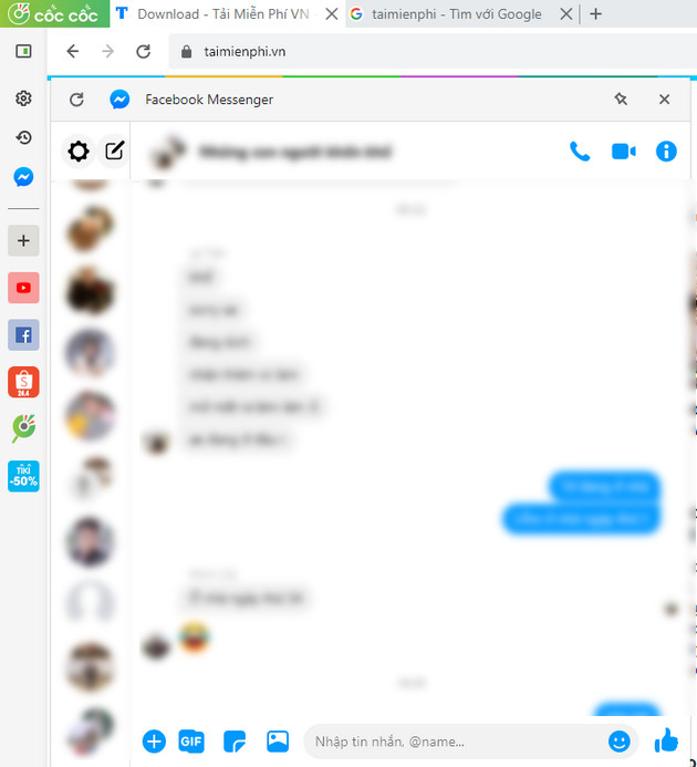 Cách chat Facebook Messenger trên thanh truy cập nhanh của Cốc Cốc