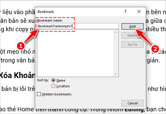 Tao bookmark trong Word 3