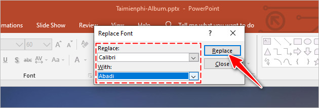 cach doi font chu mac dinh trong powerpoint 11
