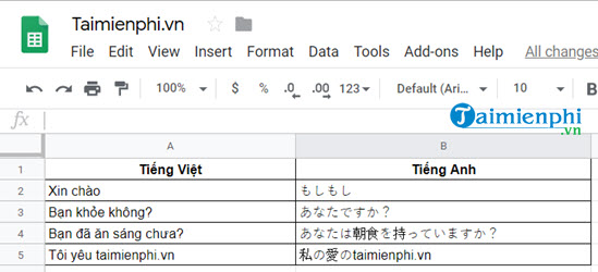 Cách dùng Google Translate trong Google Sheet