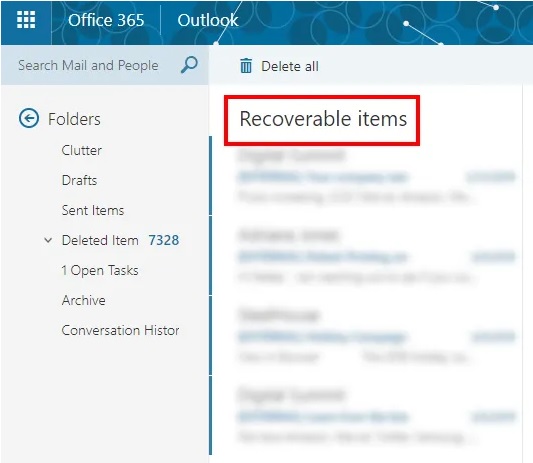 Khôi phục các email đã xóa trong Office 365