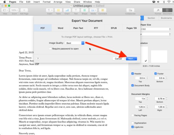Cách chuyển đổi, xuất file Pages sang PDF trên Mac