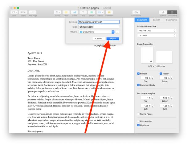 Cách chuyển đổi, xuất file Pages sang PDF trên Mac