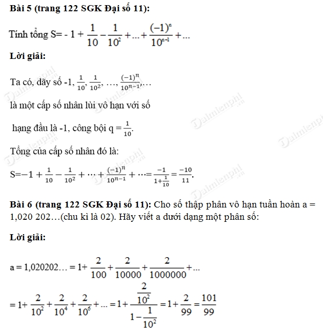 Giải Toán lớp 11 Bài 1, 2, 3, 4, 5, 6, 7, 8 trang 121, 122 SGK Đại Số - Giới hạn của dãy số