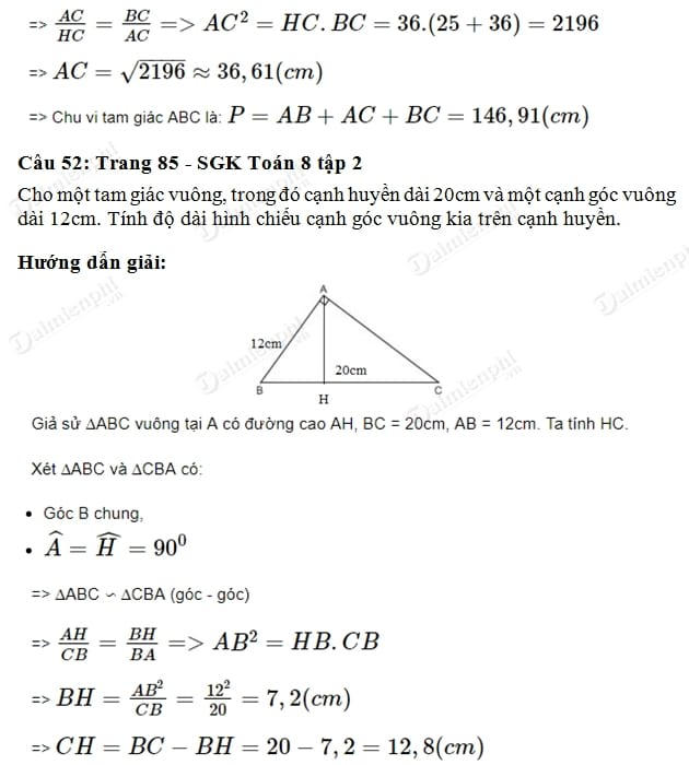 giai toan lop 8 cac truong hop dong dang cua tam giac vuong