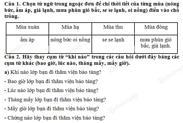 Soạn Tiếng Việt lớp 2 - Mở rộng vốn từ về thời tiết, Luyện từ và câu