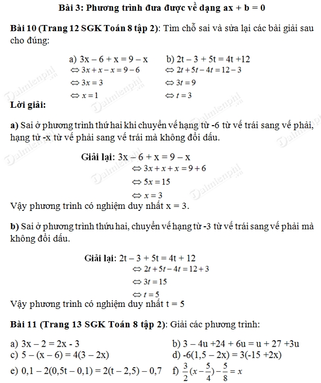 giai bai phuong trinh dua duoc ve dang ax+b=0