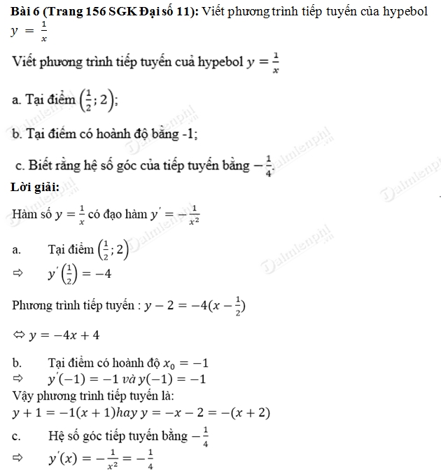Giải toán lớp 11 Bài 1, 2, 3, 4, 5, 6, 7 trang 156, 157 SGK Đại Số - Định nghĩa và ý nghĩa của đạo hàm