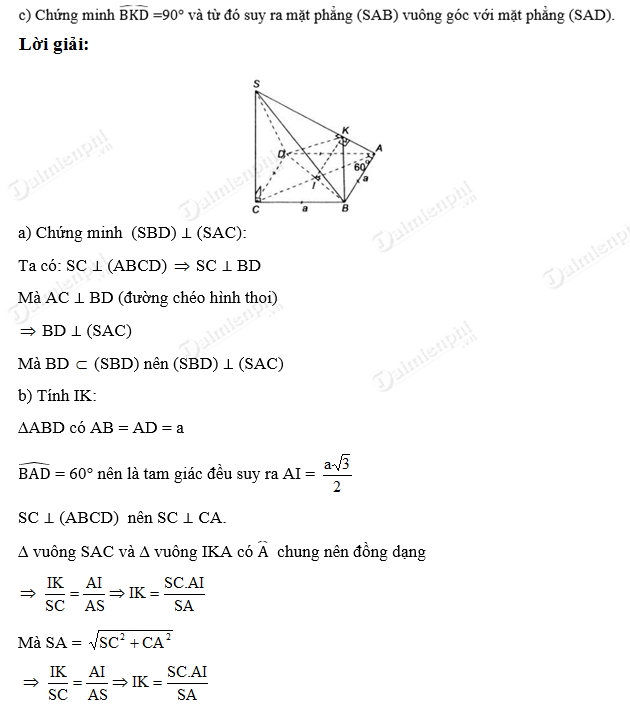 Giải toán lớp 11 Bài 1, 2, 3, 4, 5, 6, 7, 8, 9, 10, 11 trang 113, 114 SGK Hình Học - Hai mặt phẳng vuông góc