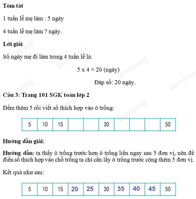 Giải bài tập trang 101 SGK toán 2