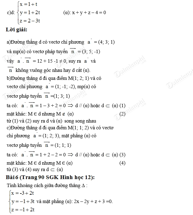 giai toan lop 12 phuong trinh duong thang trong khong gian