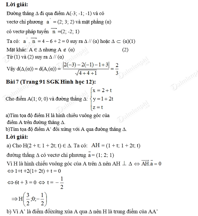 giai toan lop 12 phuong trinh duong thang trong khong gian