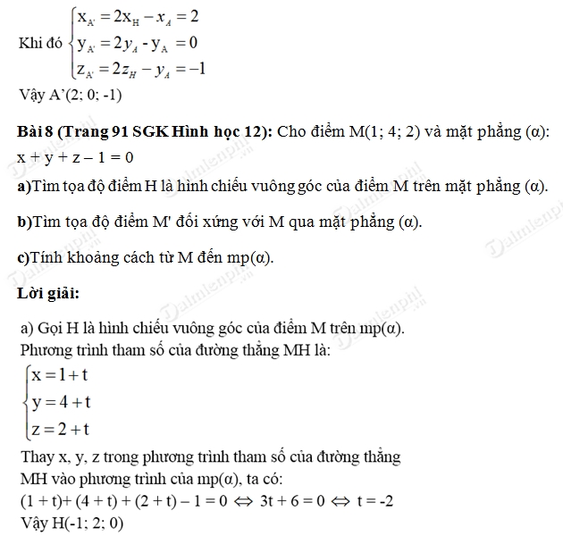 giai toan lop 12 phuong trinh duong thang trong khong gian