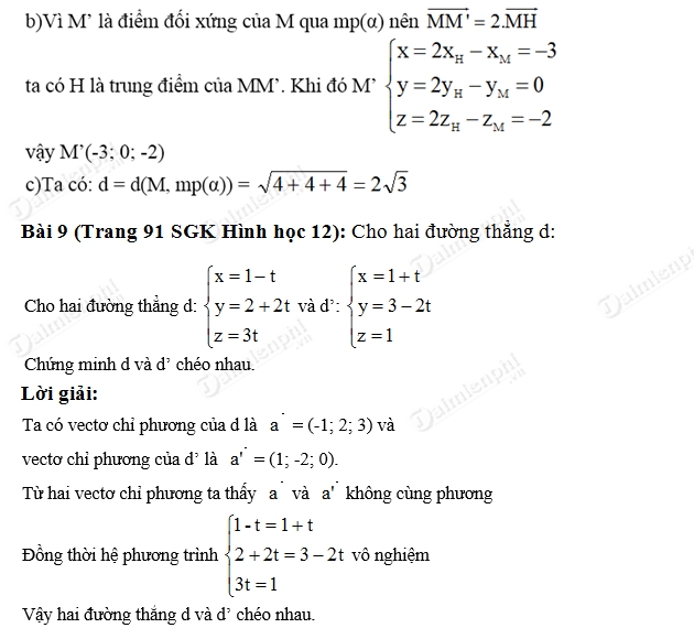 giai toan lop 12 phuong trinh duong thang trong khong gian