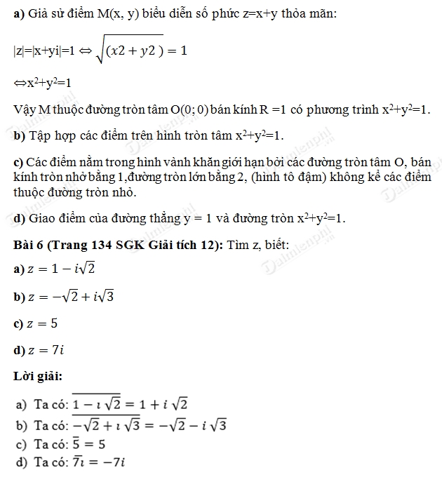 Giải toán lớp 12 Bài 1, 2, 3, 4, 5, 6 trang 133, 134 SGK Giải Tích - Số phức