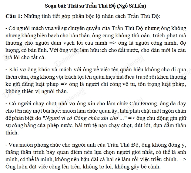 Soạn bài Thái sư Trần Thủ Độ (Ngô Sĩ Liên), Ngữ văn lớp 10