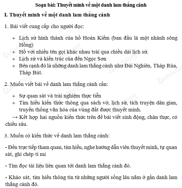 Soạn bài Thuyết minh về một danh lam thắng cảnh, Ngữ văn lớp 8