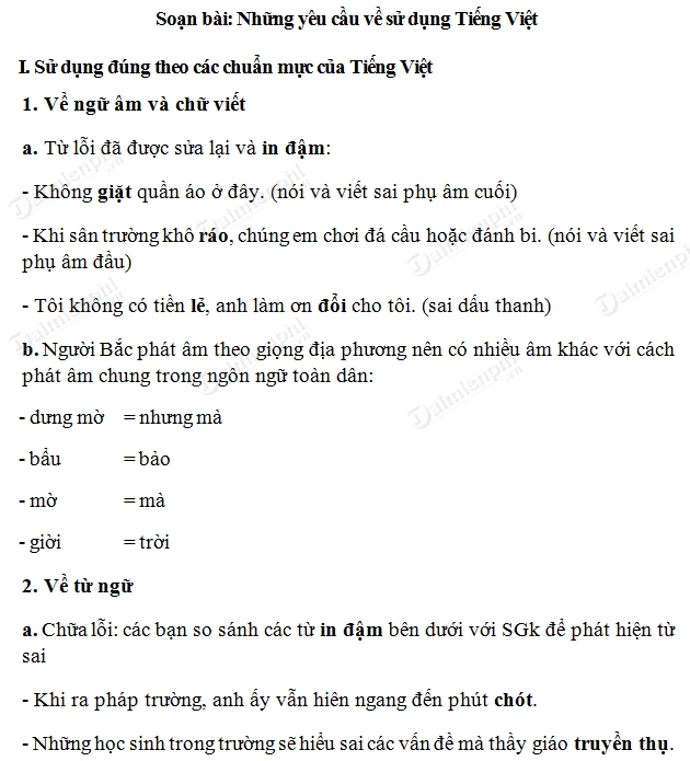 Soạn bài Những yêu cầu về sử dụng Tiếng Việt, Ngữ văn lớp 10