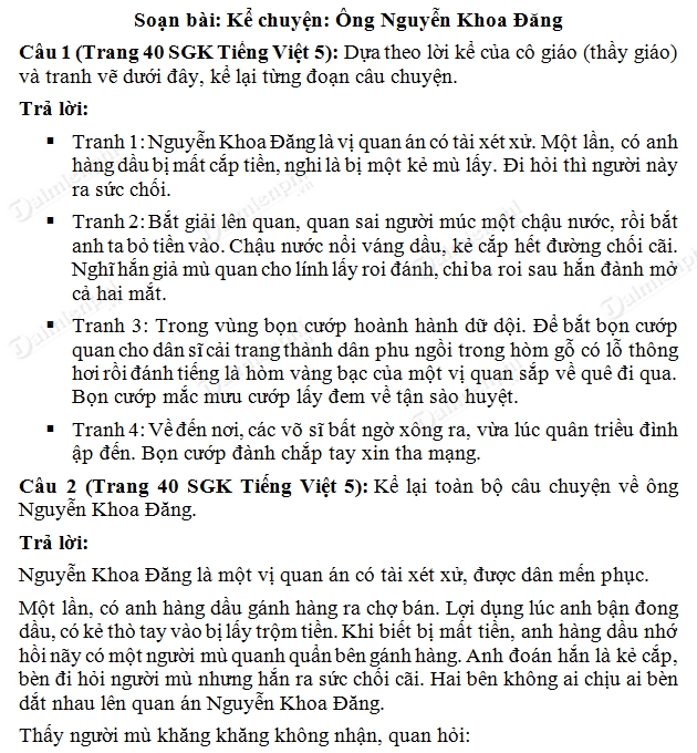 Soạn Tiếng Việt lớp 5 - Kể chuyện: Ông Nguyễn Khoa Đăng
